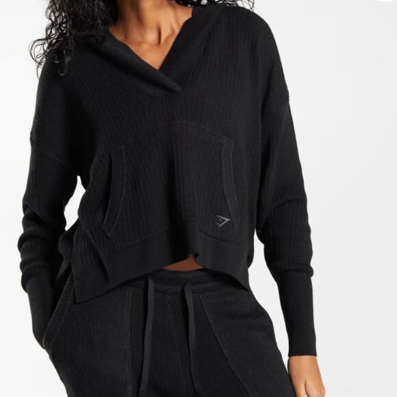 Gymshark Pause Knitwear Sweater Hoodie Womens XL Oversized Ribbed Black - Picture 1 of 12